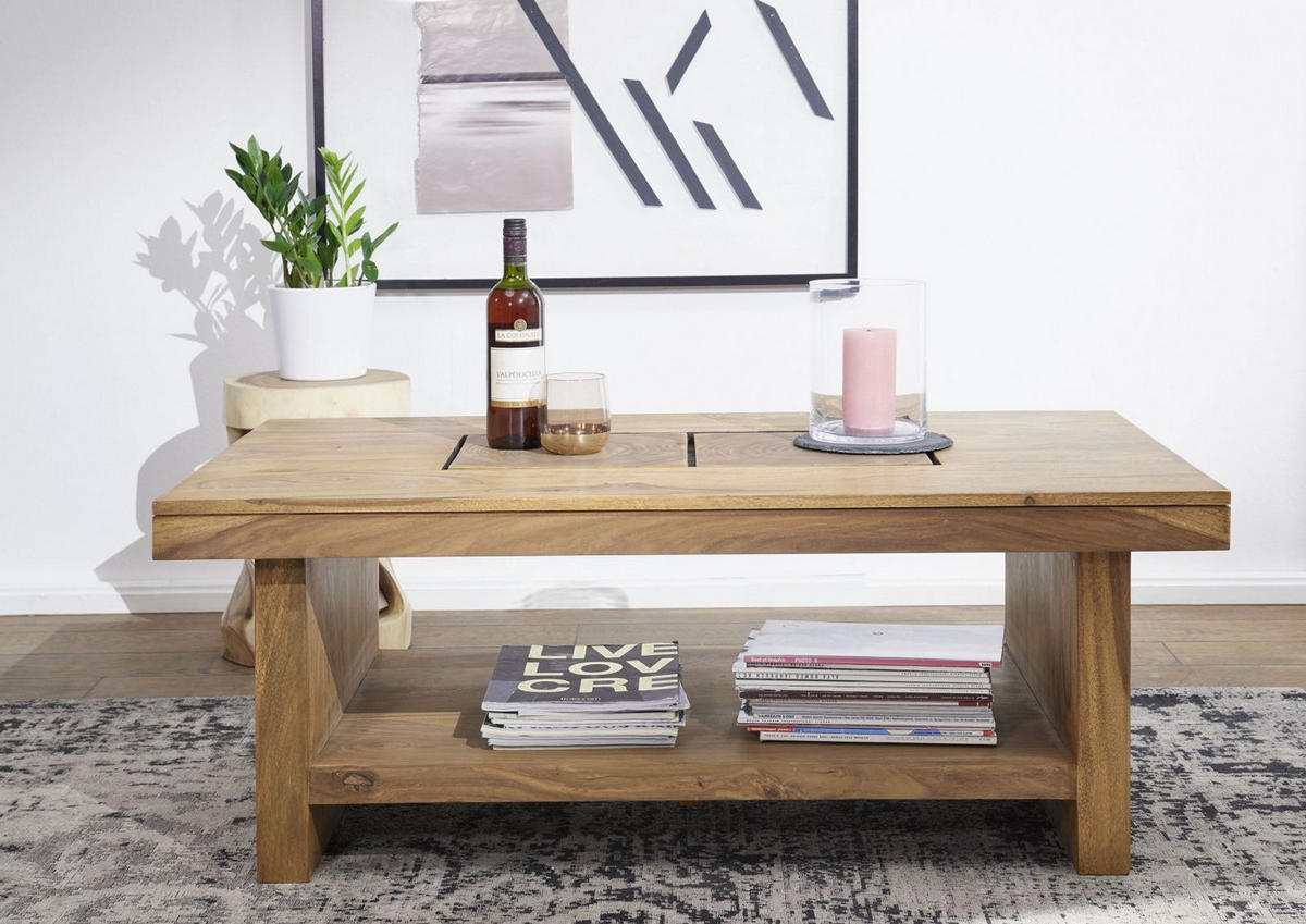 COUCHTISCH Sheesham 118x70x45 gebeizt TURIN #17 - Braun, Holz (118/70/45cm) - Massivmoebel24