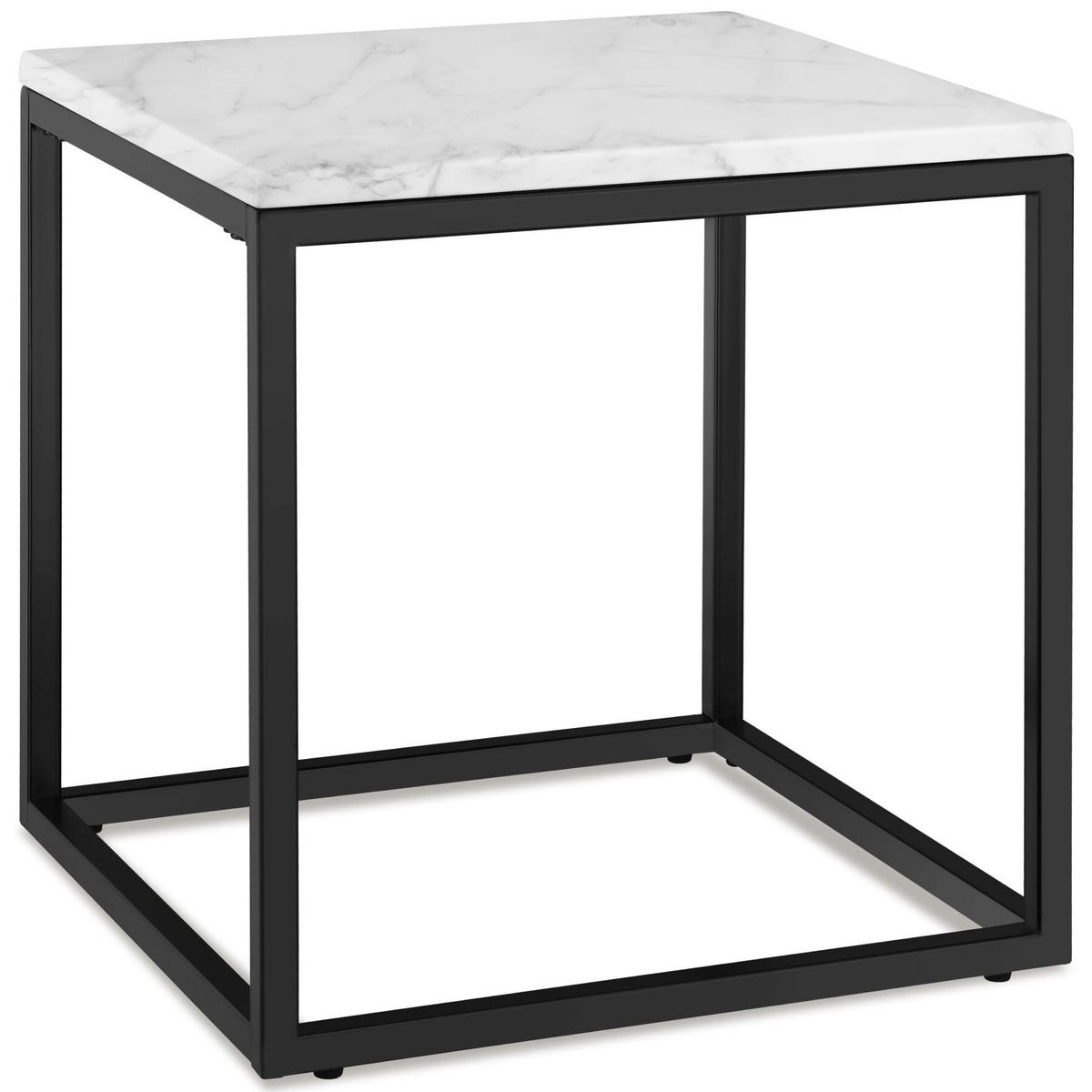 MARMOR-BEISTELLTISCH Alysia, mit höhenverstellbaren Kunststofffüßen, schwarz/weiß - Schwarz/Weiß, Kunststoff (45/45/47.5cm) - tectake