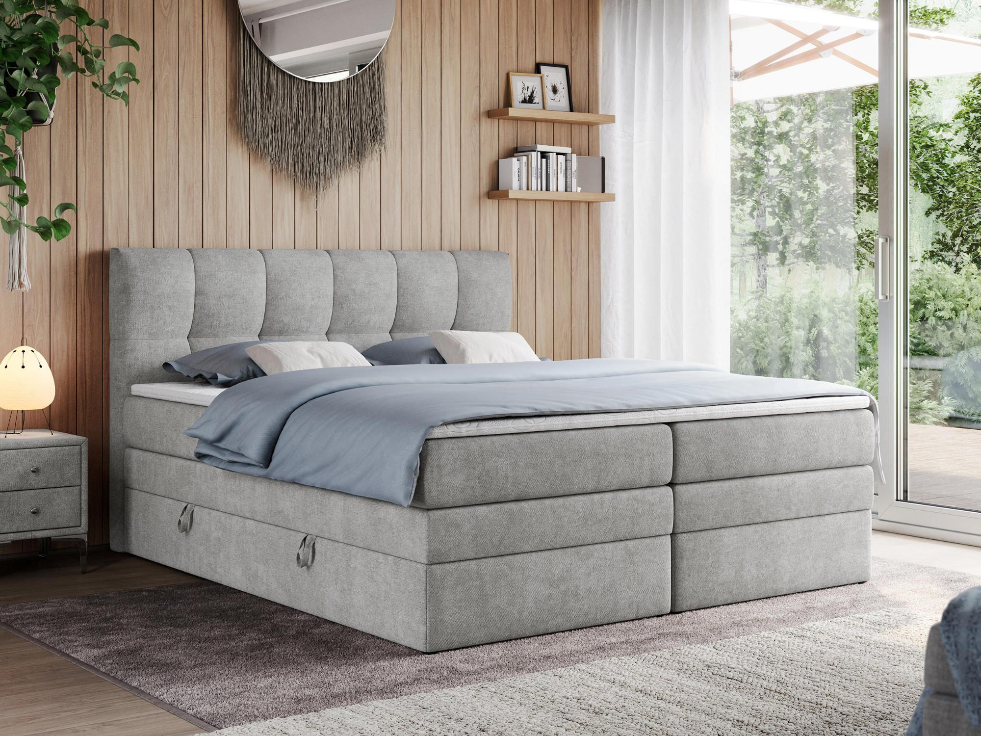BOXSPRINGBETT ALVIN KING 160/200 Hellgrau Struktur - H4 - Hellgrau, Holz/Textil (160/200cm) - MKS
