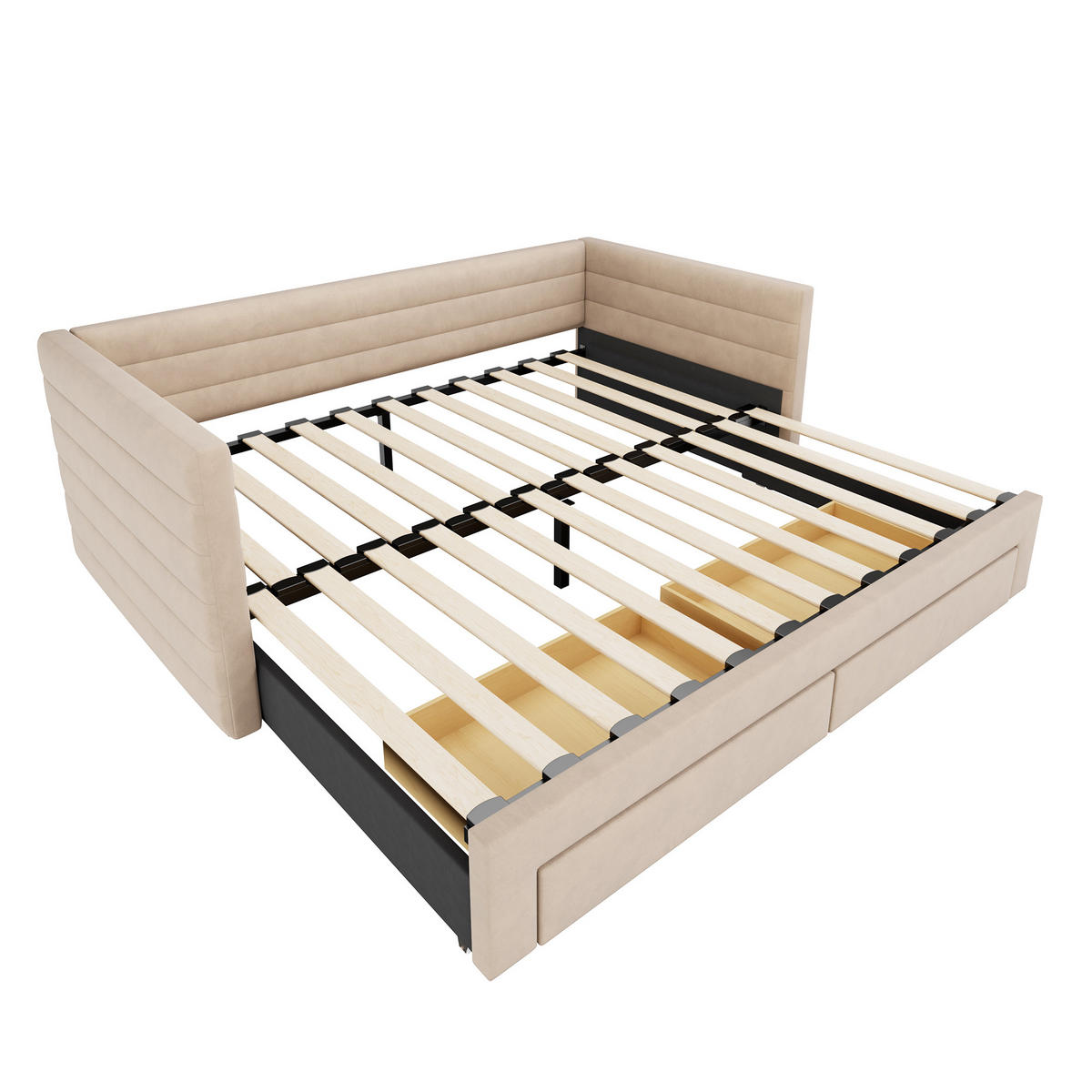 POLSTERBETT 90/190 cm Beige Ausziehbett mit Stauraum und Lattenrost - Beige, Textil (90/190cm) - OKWISH