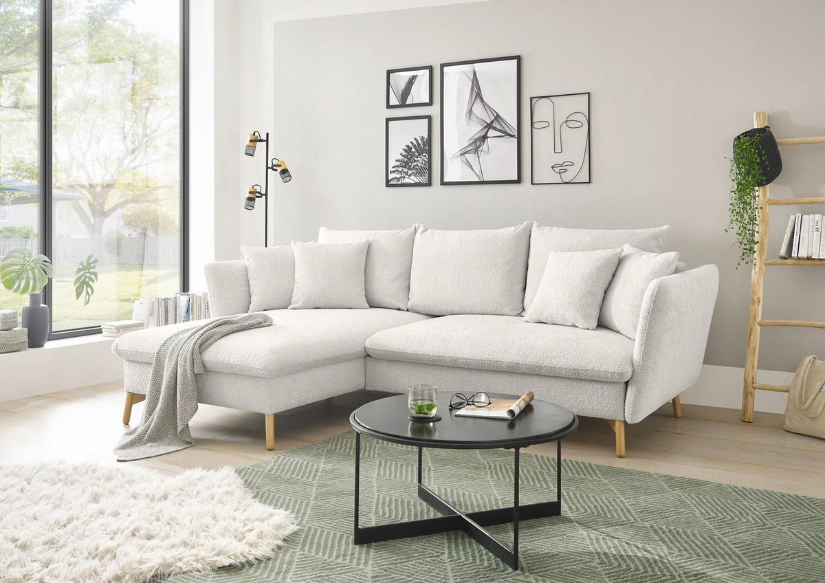ECKSOFA S11 Ambriamo Weiß 258/91/167 cm Recamiere links - Weiß, Textil (167/258cm) - Livojo