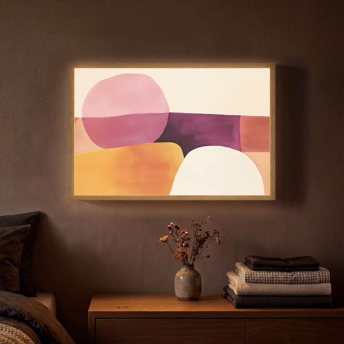NÁSTĚNNÁ LAMPA S AKUMULÁTOREM Tvary - abstraktní - barevné 60x40 cm - růžová, kompozitní dřevo (60/40/8cm) - OnlyWow