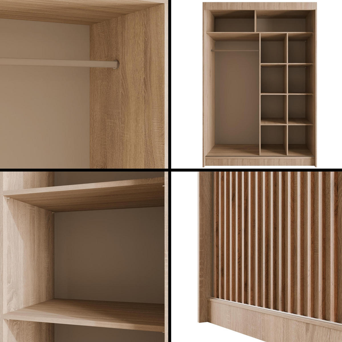 KLEIDERSCHRANK mit Lamel-Schiebetüren VILANv2 - 150 cm Sonoma Eiche+Sonoma Eiche+Lamelle Eiche Wotan - Eiche Wotan/Sonoma Eiche, Holzwerkstoff (150/215/61cm) - ALTDECOR