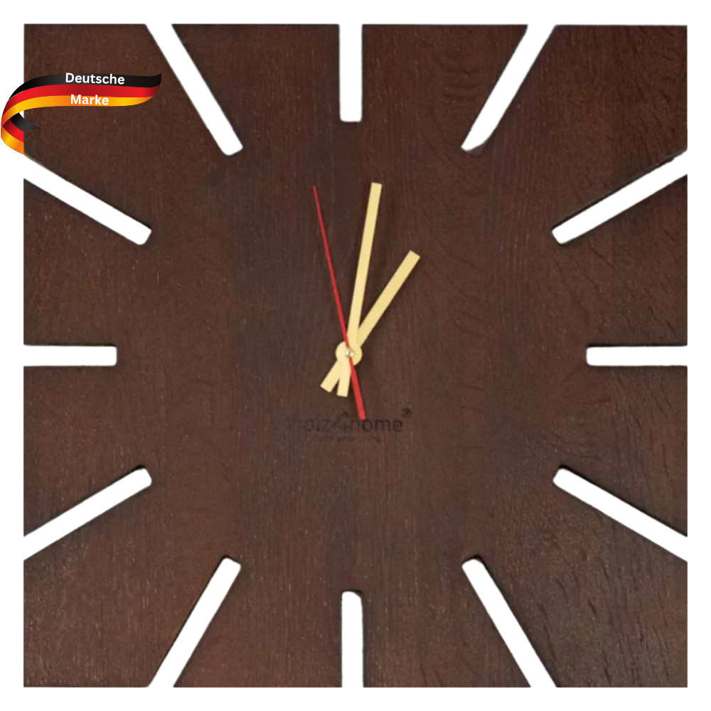 WANDUHR groß Holz SUN HANDGEFERTIGT 29x29 cm Eiche Massiv Geräuschlos - Braun, Holz (29/29/2cm) - DELUKE