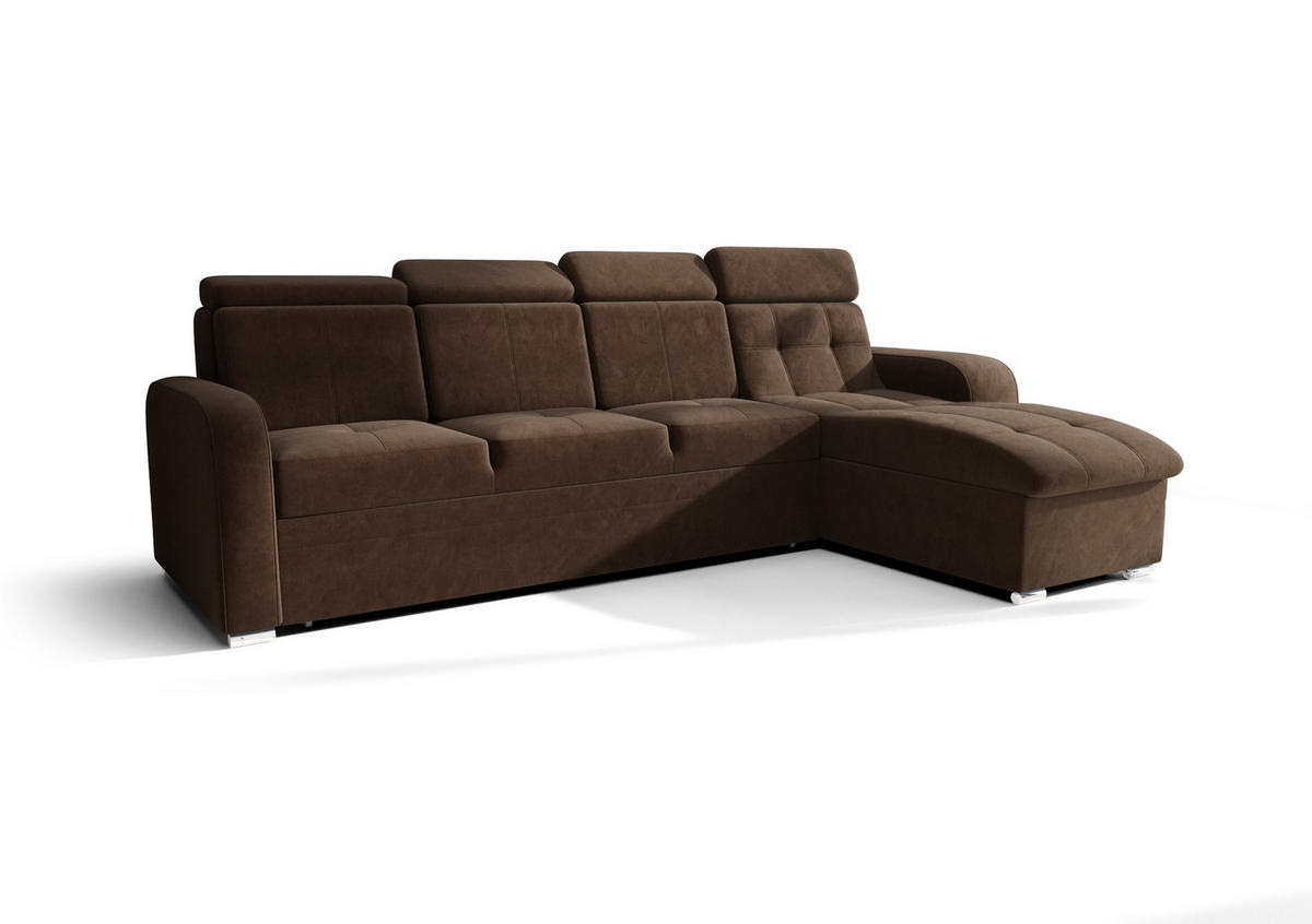 ECKSOFA KONGO RBN10, Eckcouch in L-Form mit Schlaffunktion, Farbe: Dunkelbraun, Velourstoff, Ottomane Rechts - Dunkelbraun, Textil (315/169cm) - O-Sofa