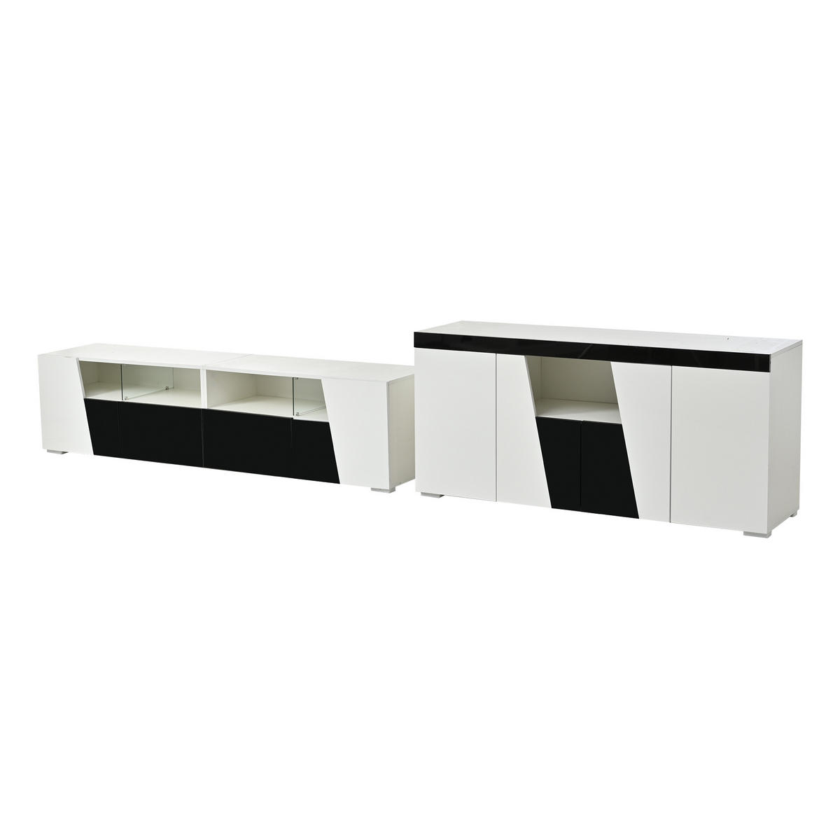 SIDEBOARD DE-37811 mit TV-Schrank, LED-Beleuchtung Weiß/Schwarz - Weiß, Holzwerkstoff (140/65/40cm) - ComfortXL