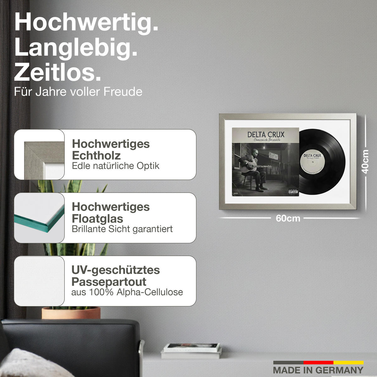 SCHALLPLATTEN BILDERRAHMEN 40/60 2er Set - Platinfarben, Holz (60/40cm) - K-Möbel