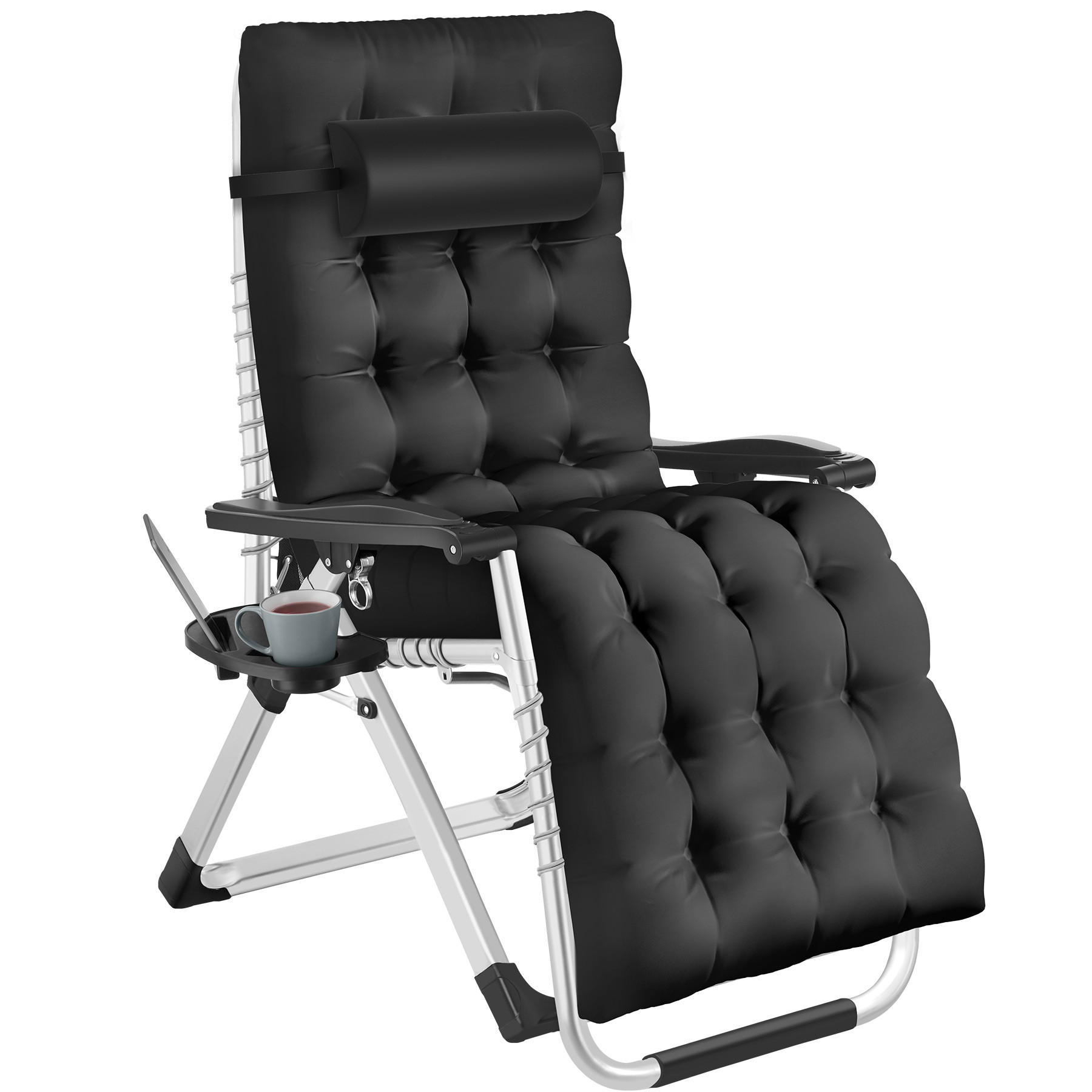 SONNENLIEGE Cloud,84 x 168 x 82,5 cm, mit Ablagetisch,schwarz - Schwarz, Kunststoff (84/103/113cm) - tectake