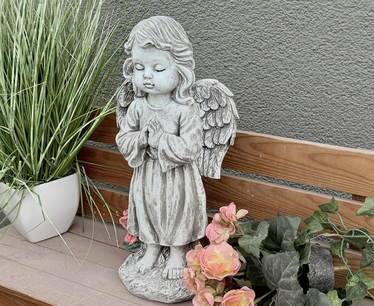 STEINFIGUR Engel stehend frostfester Steinguss - Grau, Stein (20/40/14cm) - stoneandstyle