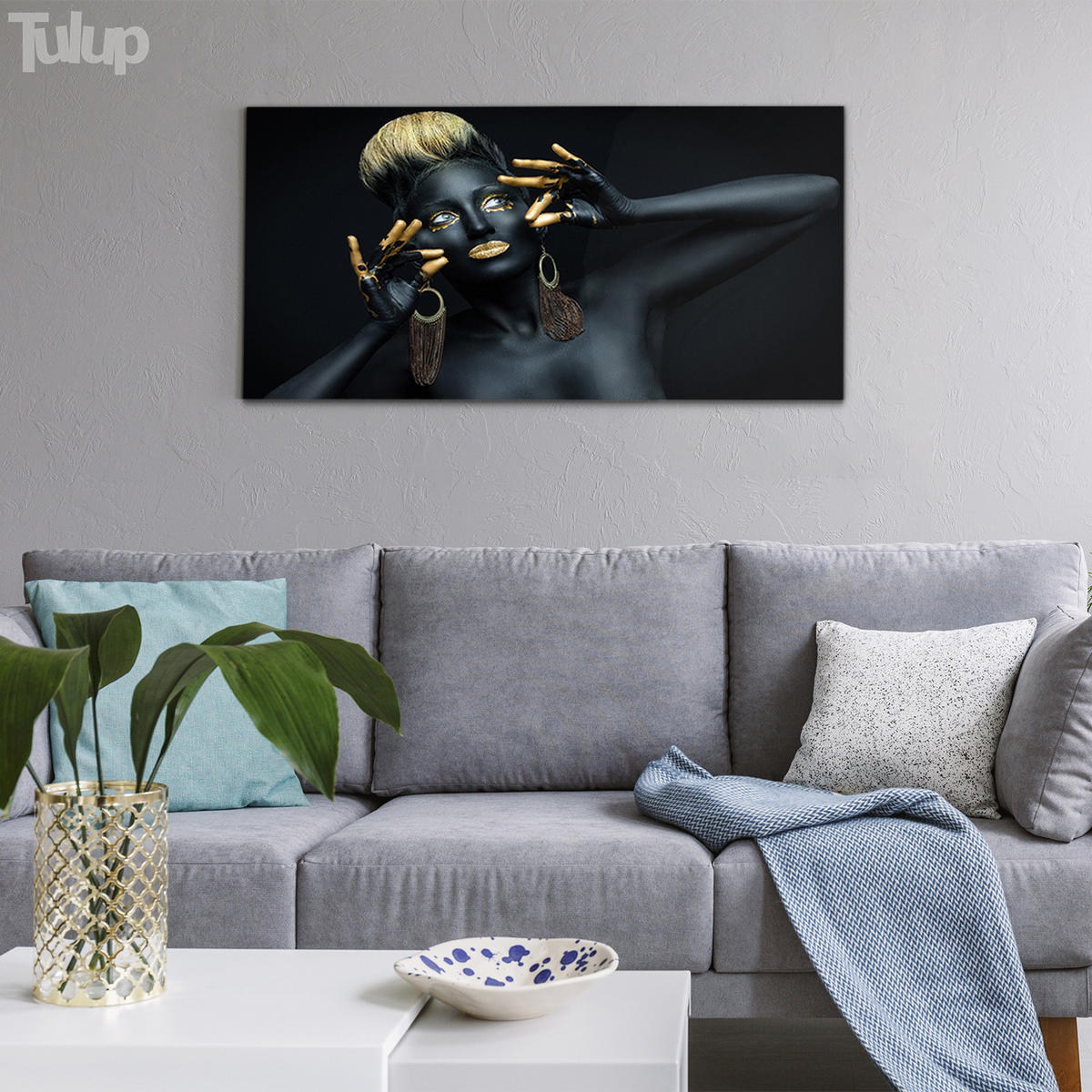 GLASBILD 120x60 cm Frau - Dunkelgelb/Schwarz, Glas (120/60cm) - TULUP