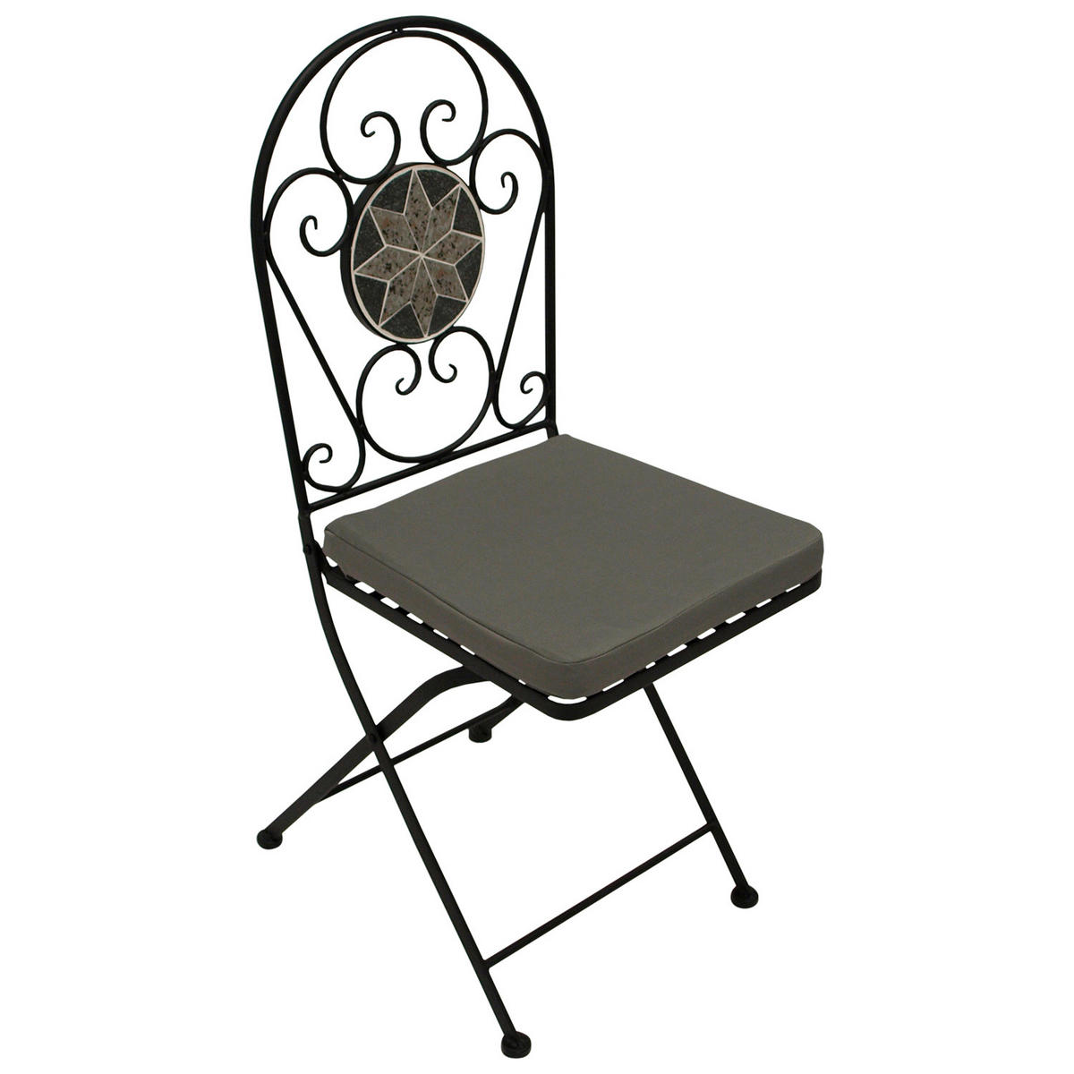 BISTROSET Derby - 5-teilig (4x Klappstuhl, 1x Tisch 60cm rund) aus schwarz pulverbeschichtetem Eisen - Grau, Metall - TPFGarden