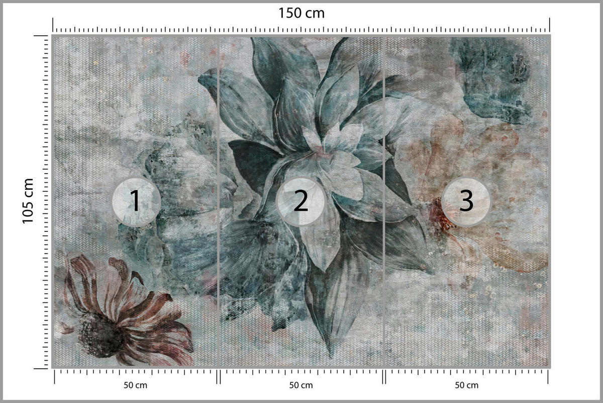 FOTOTAPETE für Schlafzimmer Aquarellblumen Beton Natur Pflanzen 150x105 - Grau, Papier (150/105cm) - Muralo