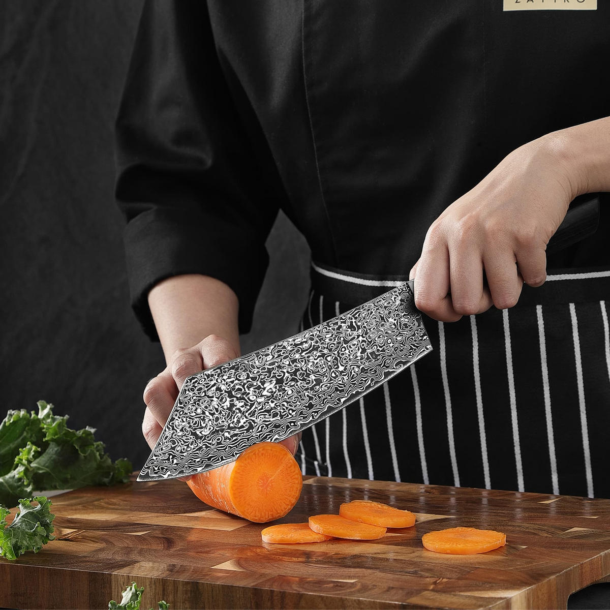 BLOCKMESSER Black Edition Damast Hakata Bocho - Braun, Metall (34cm) - Zayiko