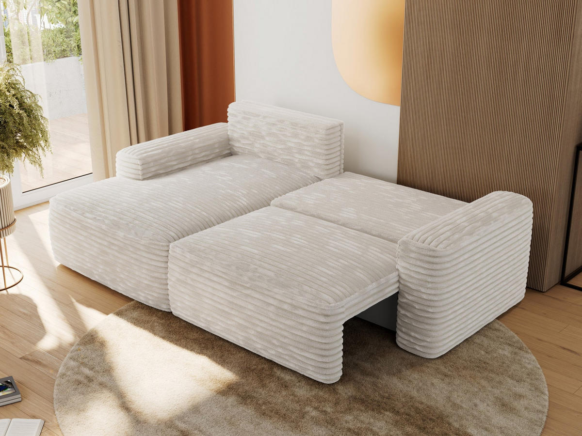 ECKSOFA BELLUNO L Creme Cord - Links - Creme/Schwarz, Textil (144/233cm) - MKS