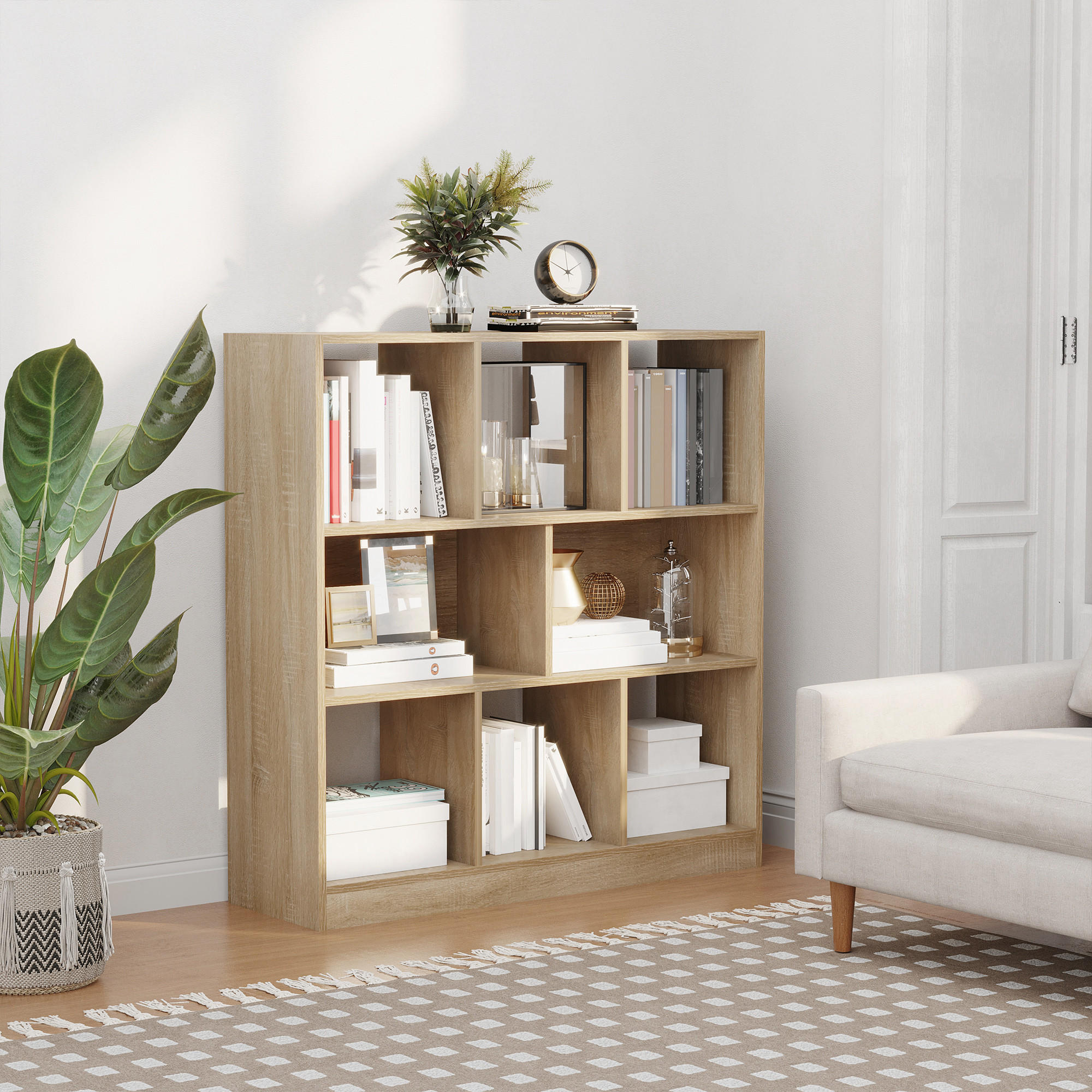 BÜCHERREGAL 3-stöckige Bücherregal Büroregal Home-Office Spanplatte Natur - Braun, Metall (30/100/97.5cm) - HOMCOM