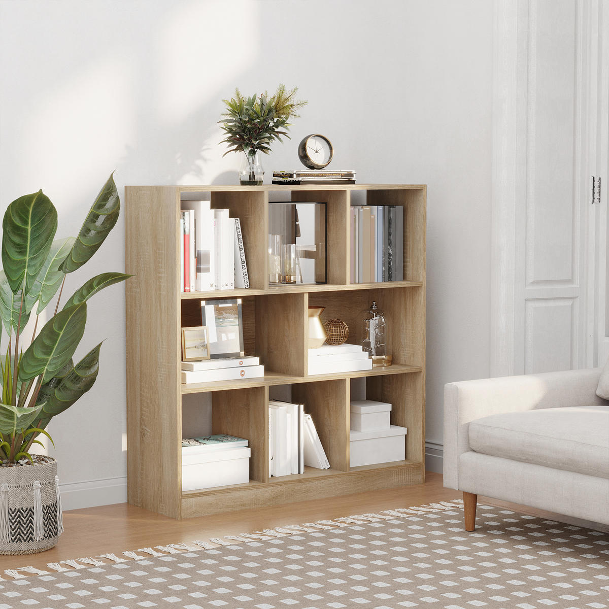 BÜCHERREGAL 3-stöckige Bücherregal Büroregal Home-Office Spanplatte Natur - Braun, Metall (30/100/97.5cm) - HOMCOM