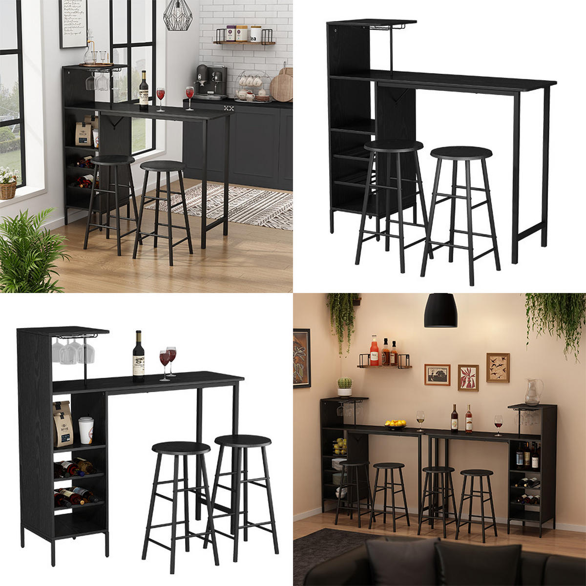 BARTISCH-SET Naila Schwarz 121.5 x 40 cm mit 2 Hocker - Schwarz, Holzwerkstoff (121.5/120/40cm) - Vicco
