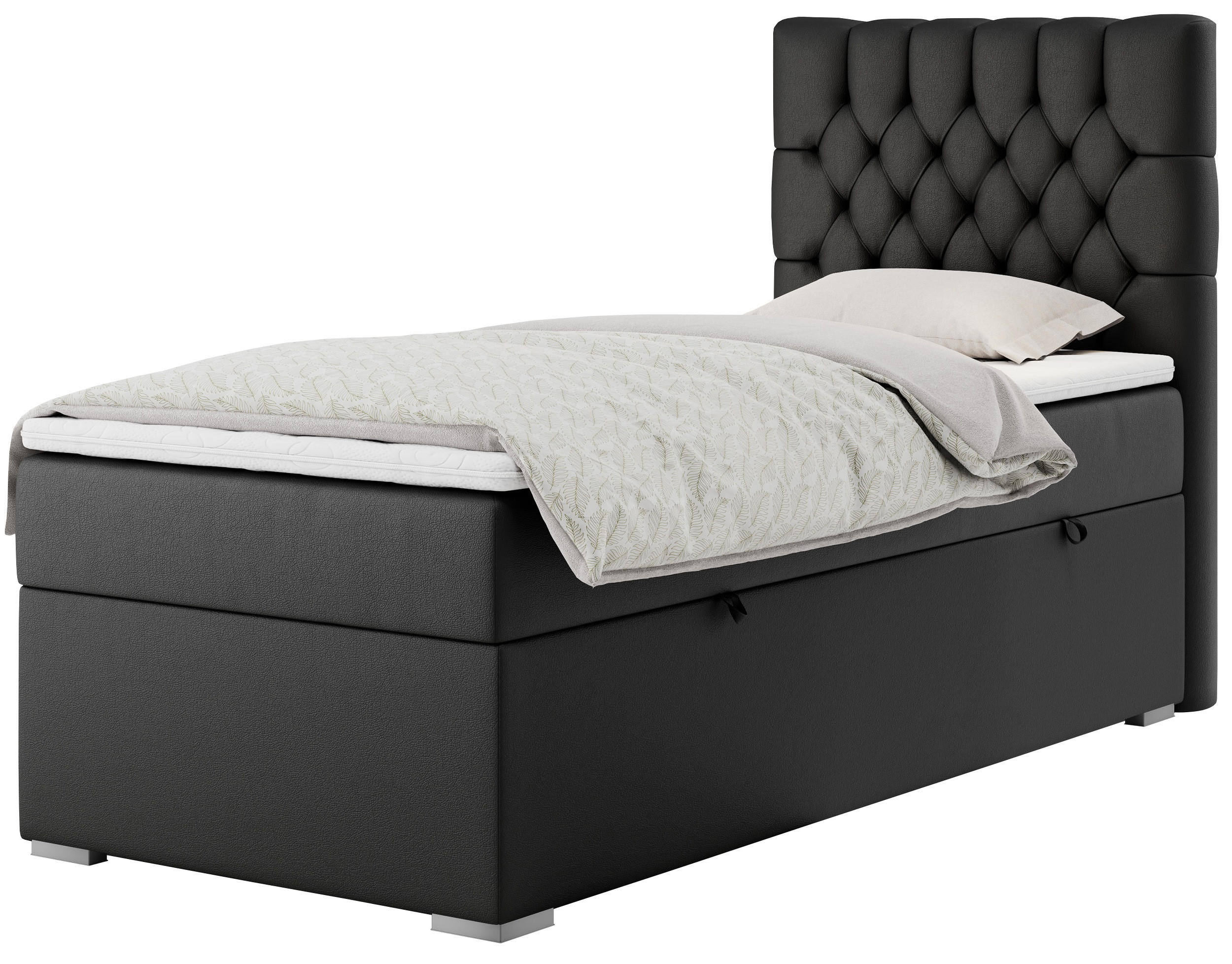 BOXBETT PERA 90/200 Schwarz Kunstleder - H3 - Rechts Seite - Schwarz, Holz/Textil (90/200cm) - MKS