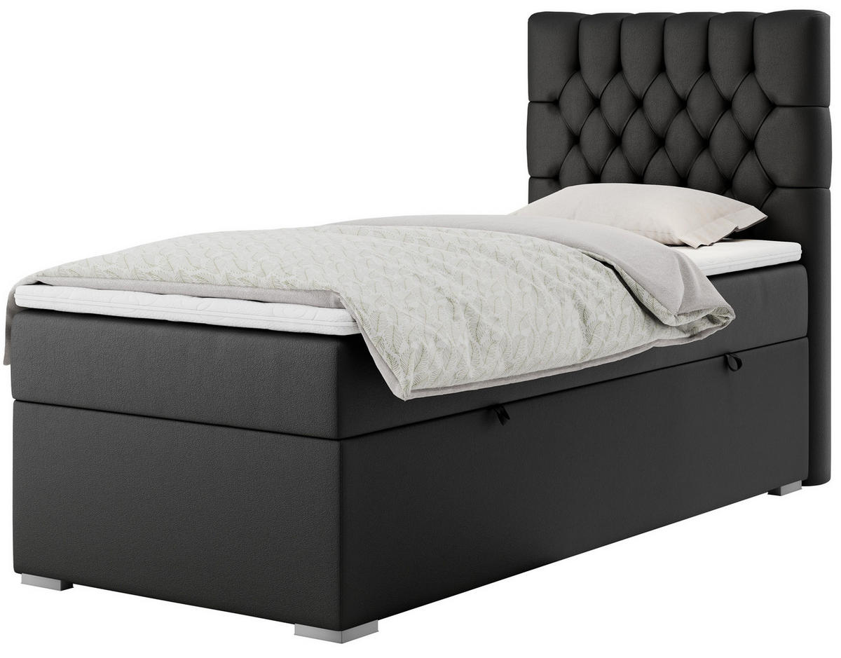 BOXBETT PERA 90/200 Schwarz Kunstleder - H3 - Rechts Seite - Schwarz, Holz/Textil (90/200cm) - MKS