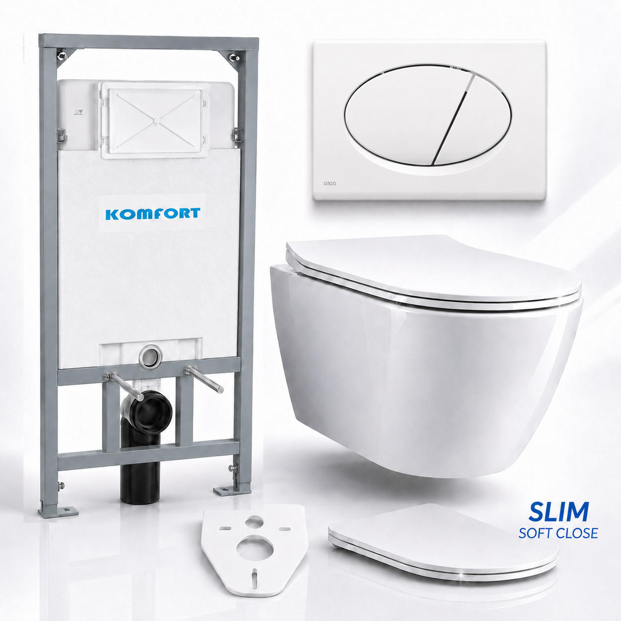WC-SET ROLO Weiß, Slim-Sitz, Vorwandelement und Betätigungsplatte M70 Weiß - Weiß, Keramik (53/119.5/48.5cm) - bad land
