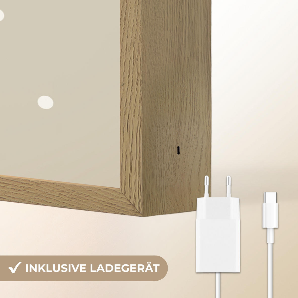 NACHTTISCHLAMPE MIT AKKU Einhorn - Weiß - Punkte 60x40 cm - Taupe, Holzwerkstoff (8/60/40cm) - OnlyWow