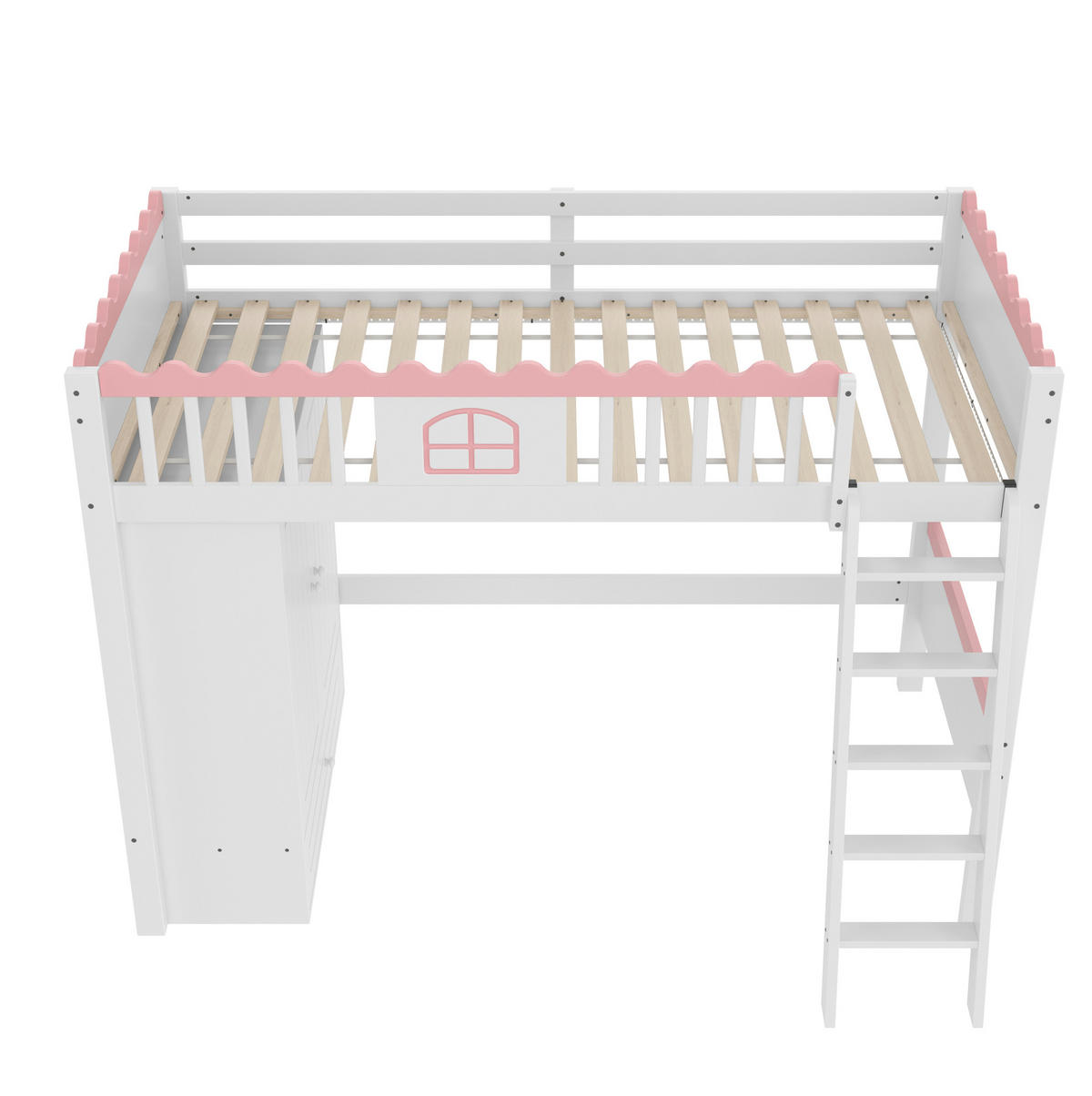 HOCHBETT 90/200 cm in Weiß mit Kleiderschrank, Schublade und LED-Leiste - Weiß, Holz (90/200cm) - BEAOK