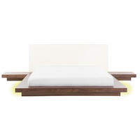 BETT mit LED 160x200 cm Heller Holzfarbton Zen - Hellbraun, Holzwerkstoff (160/200cm) - Beliani