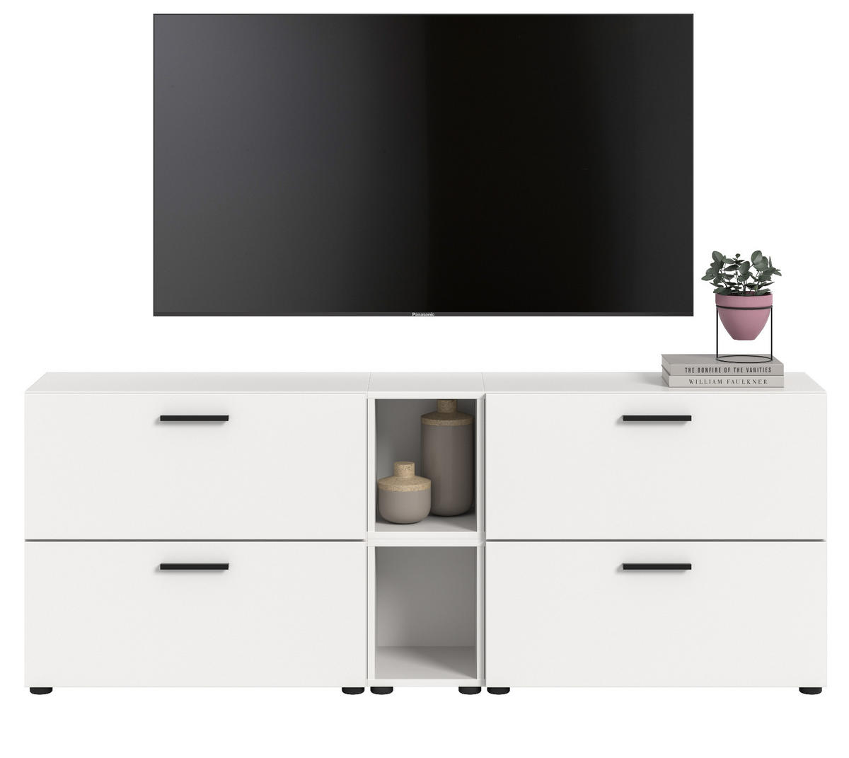TV-LOWBOARD weiß 176 cm, Fernsehtisch hängend / stehend mit Soft-Close - Schwarz/Weiß, Holzwerkstoff/Kunststoff (176/67/34cm) - Inn.Furn