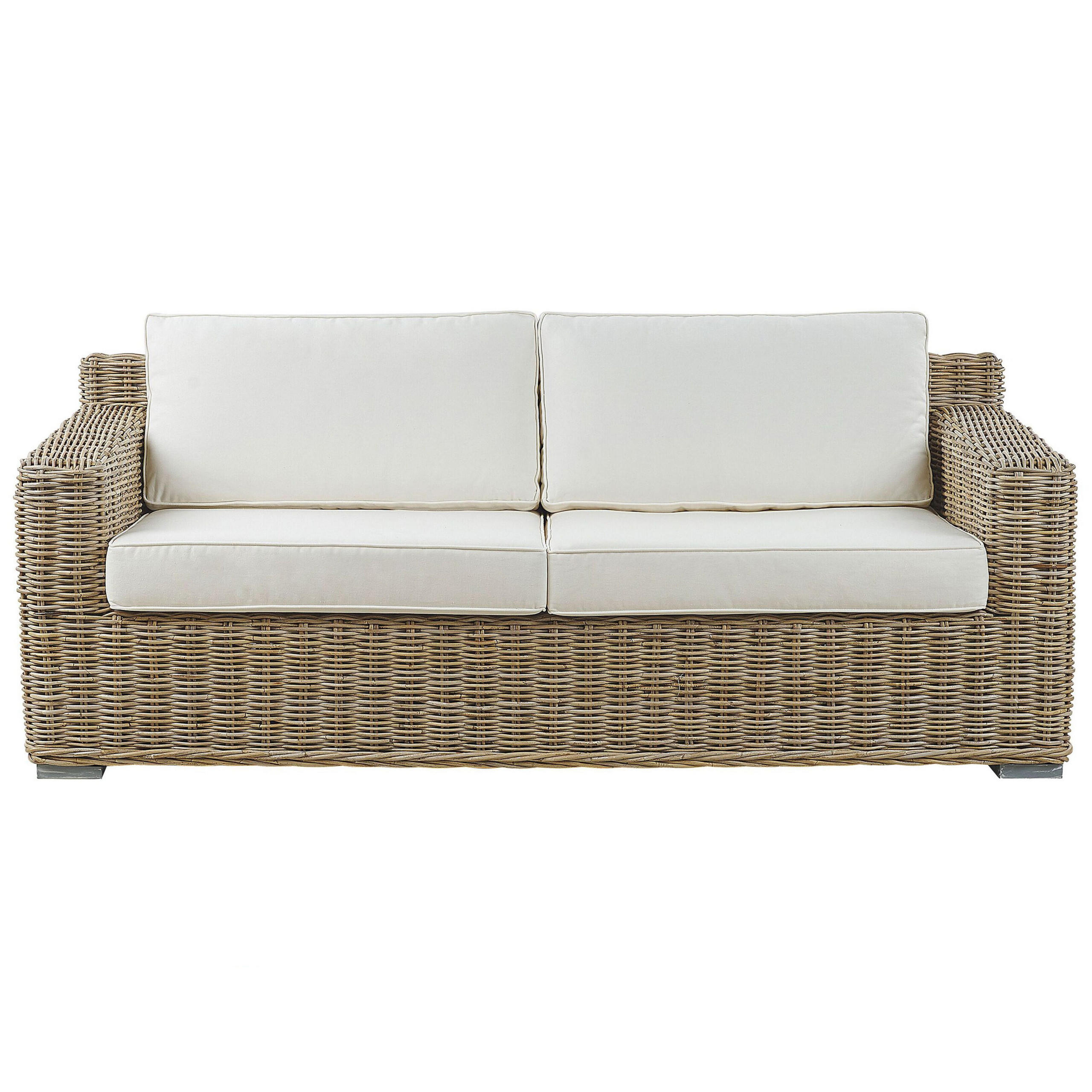 GARTENSOFA 2-Sitzer Rattan natürlich Auflagen cremeweiß Ardea - Beige/Naturfarben, Naturmaterialien (194/70/90cm) - Beliani