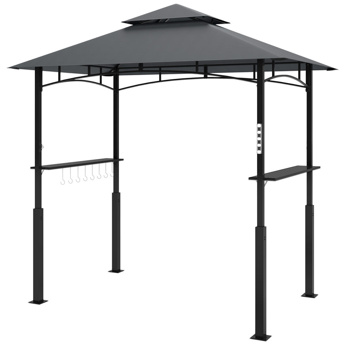 GRILLPAVILLON, Gartengrillzelt mit Gewürzregalen, LED-Beleuchtung, Metall, Kunststoff, 243L x 148B x 248H cm, Grau - Dunkelgrau, Metall (243/248/148cm)