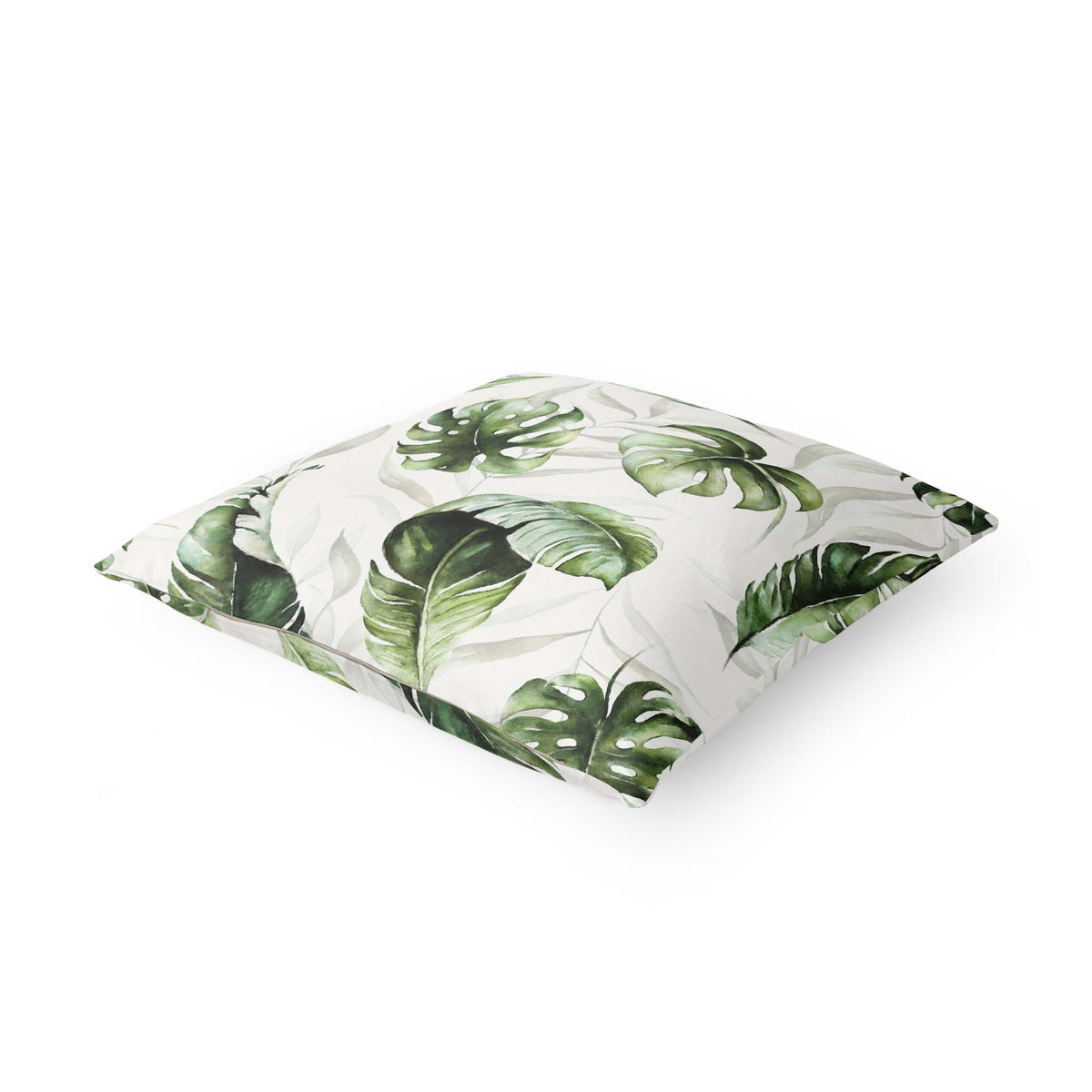 DEKOKISSEN Aquarell Pflanzen Monstera und Palmenblatt 50/50 cm - Grün, Textil (50/50/10cm) - Bilderwelten