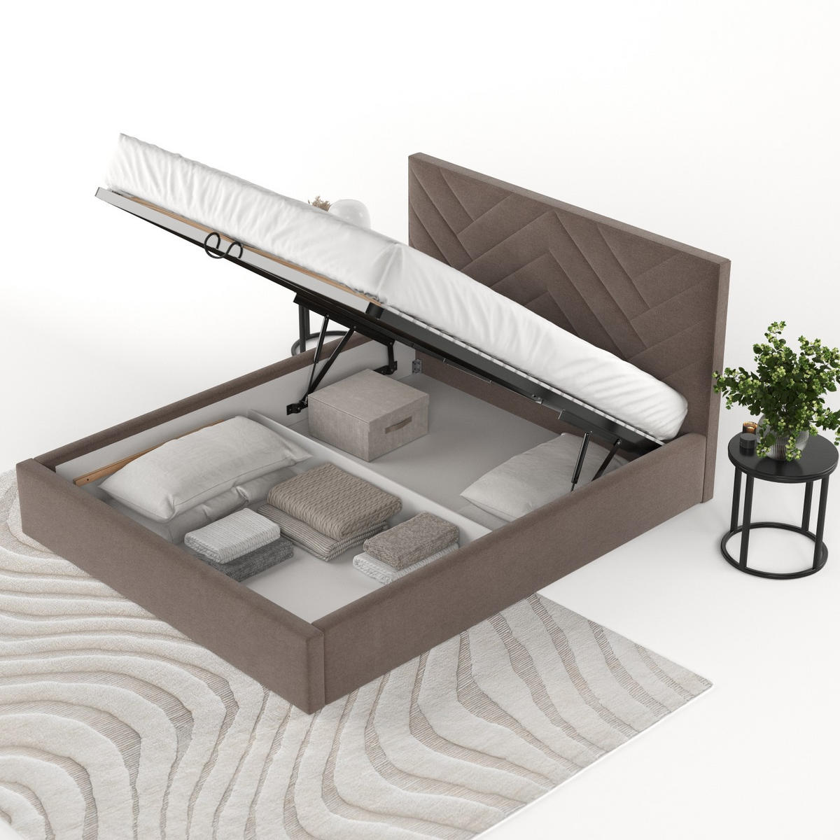 POLSTERBETT Arco 180/200 cm Braun im Asti Stoff - Schwarz/Naturfarben, Holz/Holzwerkstoff (180/200cm) - AltaBeds