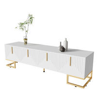 TV Lowboard 170x40x45 cm, Strukturfront, goldene Füße, Weiß - Weiß, Holz (170/45/40cm)