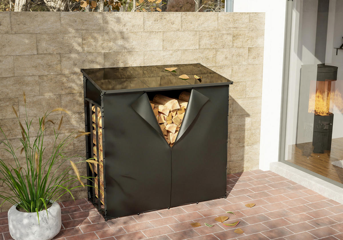 KAMINHOLZREGAL 143/70/145 cm Metall anthrazit - Anthrazit/Schwarz, Metall (143/145/70cm) - CLP