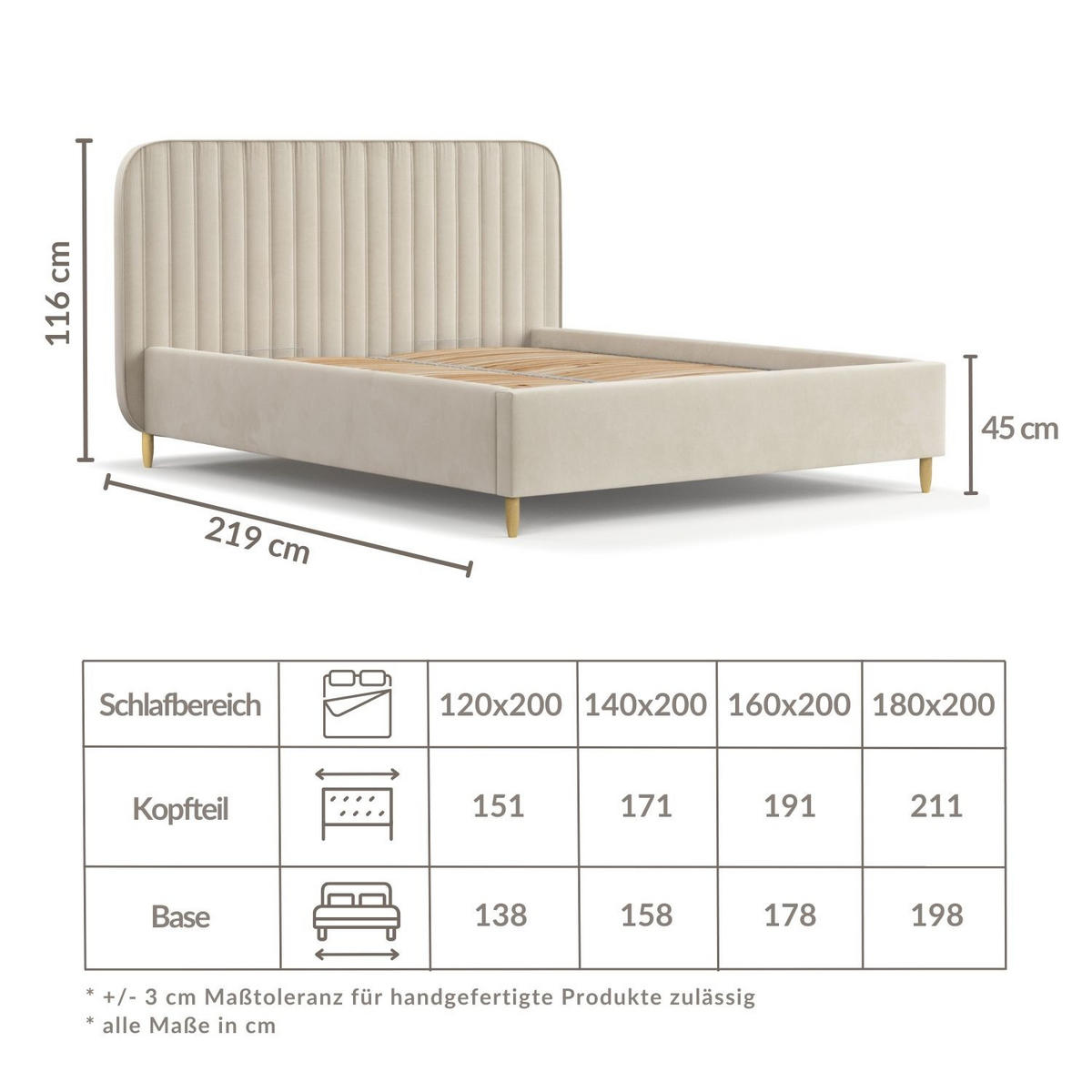 POLSTERBETT Noto Beige 160/200 cm im Samtstoff - Beige/Naturfarben, Holz/Holzwerkstoff (160/200cm) - Maison de Reve