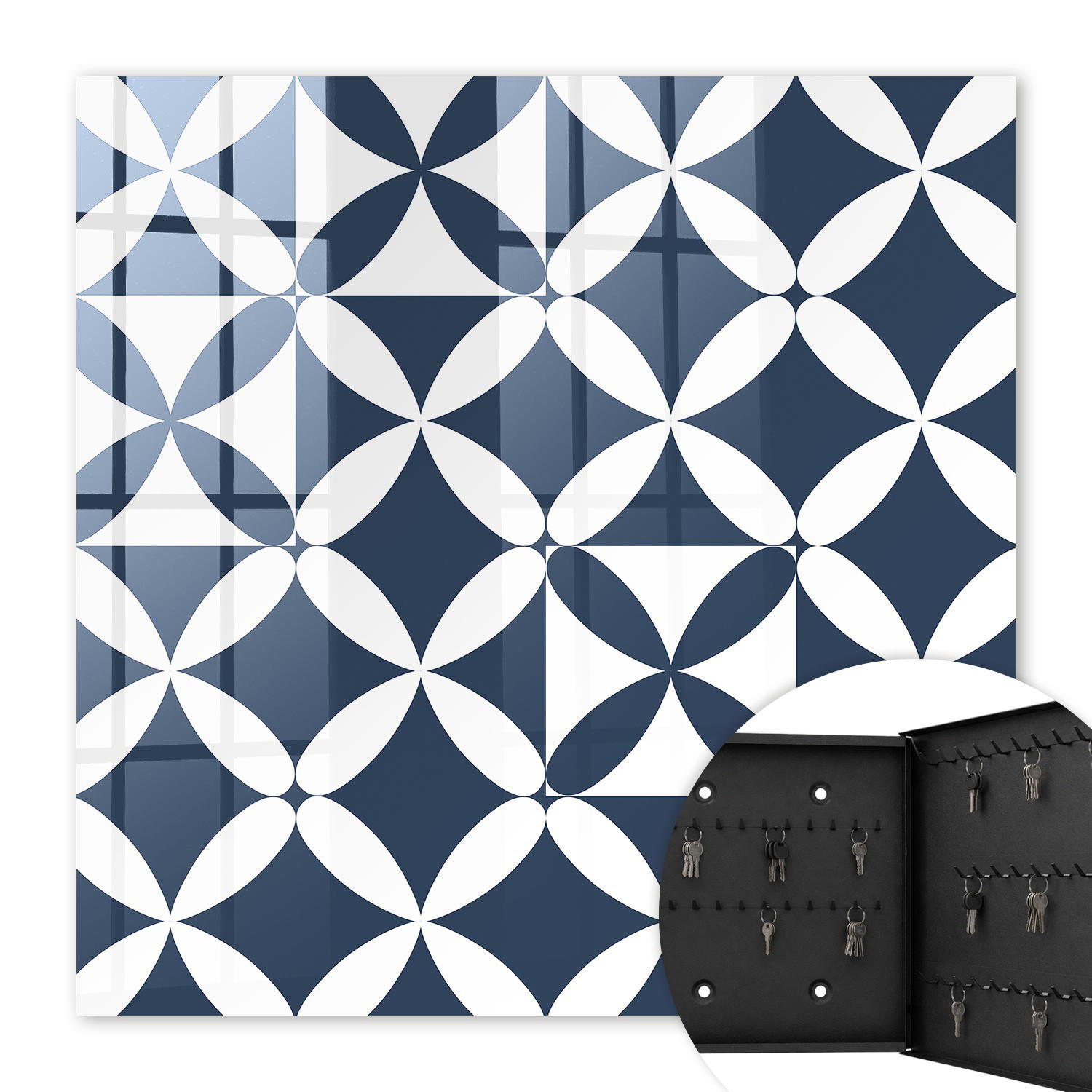 SCHLÜSSELBOX Schwarz 30x30 cm- Türöffnung nach rechts - Geometrische Eleganz - Dunkelblau, Metall (30/30/5cm) - TULUP