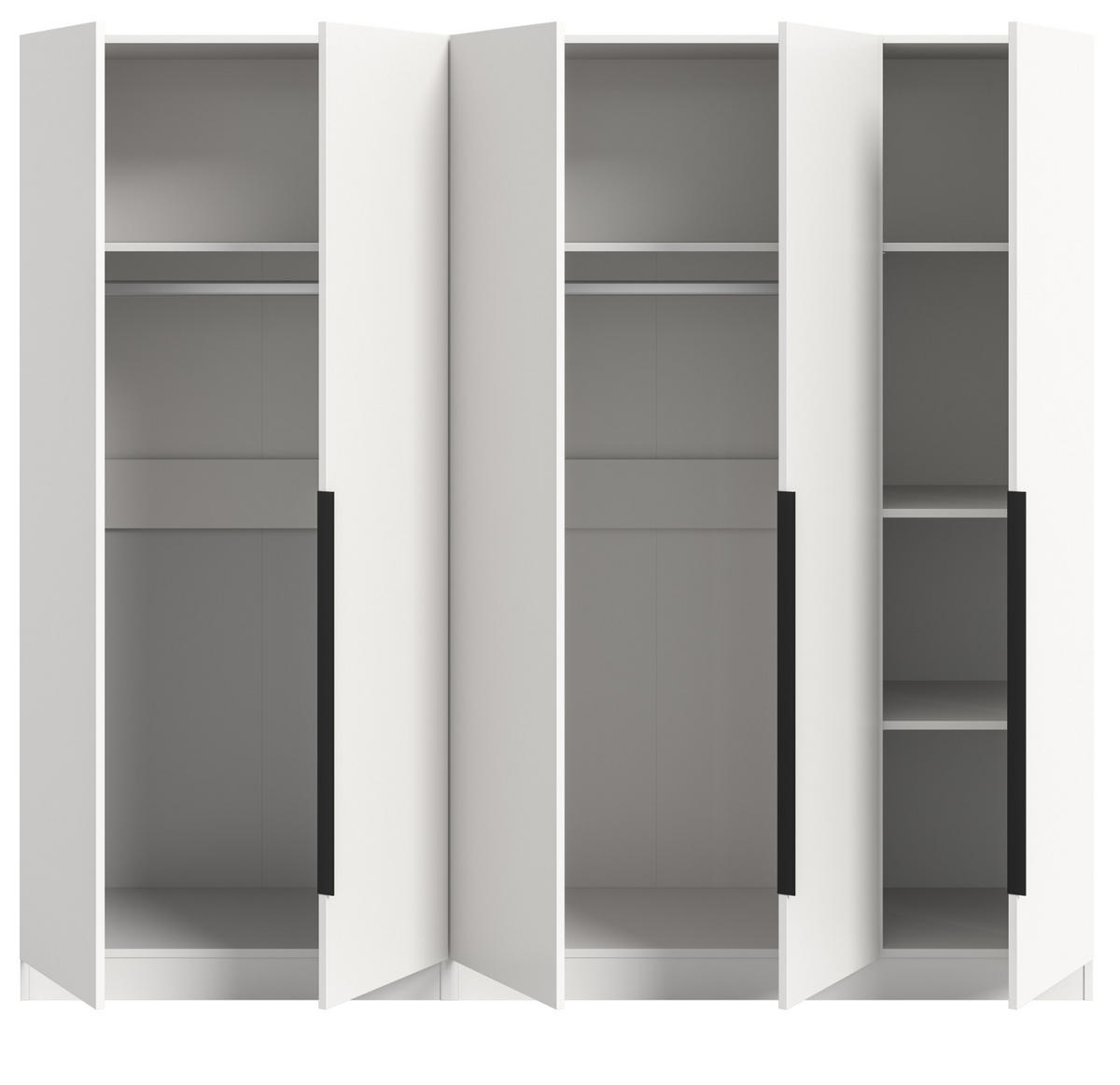 KLEIDERSCHRANK weiß 5-türig 200 x 181 cm, Drehtürenschrank mit zusätzlichen Einlegeböden - Schwarz/Weiß, Holzwerkstoff/Kunststoff (200/181/52cm) - Inn.Furn