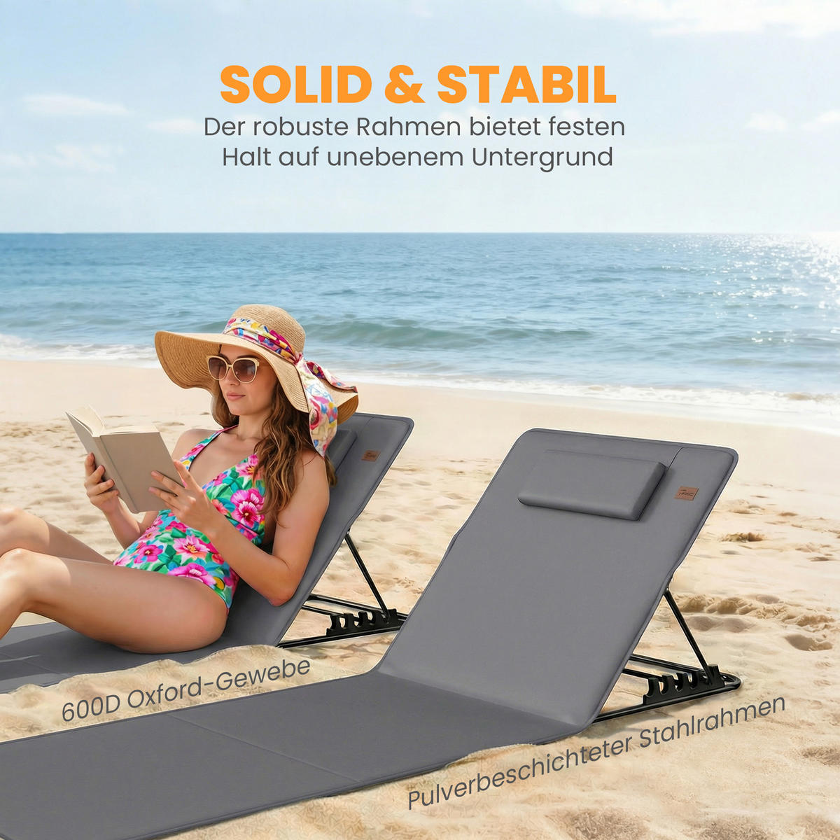 STRANDLIEGE 2er Set Stahl Oxfordstoff Dunkelgrau - Dunkelgrau/Schwarz, Textil/Metall (57/52/154cm) - Outsunny