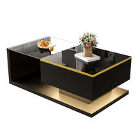 COUCHTISCH aus Spanplatte und Glas 90x50x32,5 cm in Schwarz mit LED-Beleuchtung - Schwarz, Holzwerkstoff (90/50/32.5cm) - Modfu