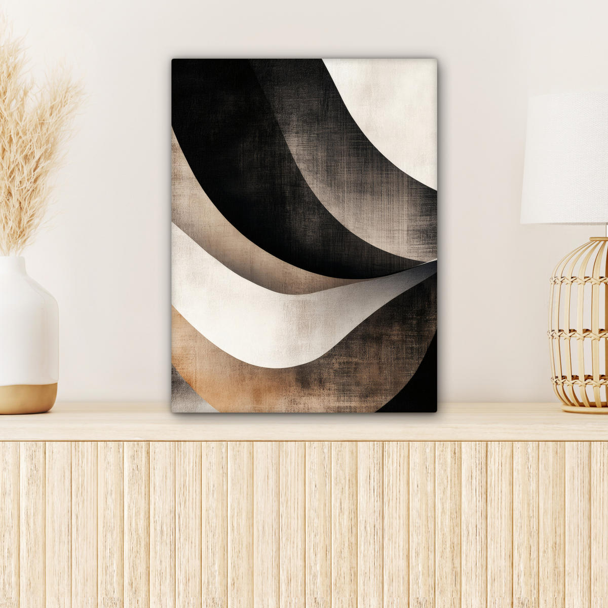 LEINWANDBILD Abstrakt - Wellen - Schwarz - Verwittert 30x40 cm - Trüffeleichefarben, Textil (30/40cm) - MuchoWow