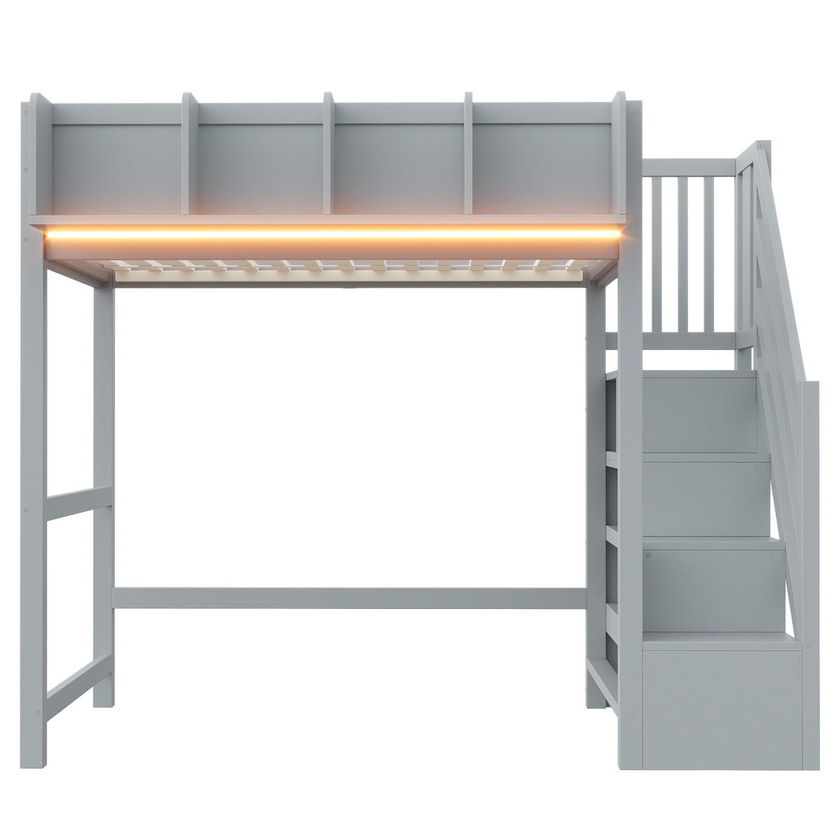 HOCHBETT mit Stauraum und LED 90x200 cm Holz Grey - Grau, Holz (90/200cm) - Meubliv