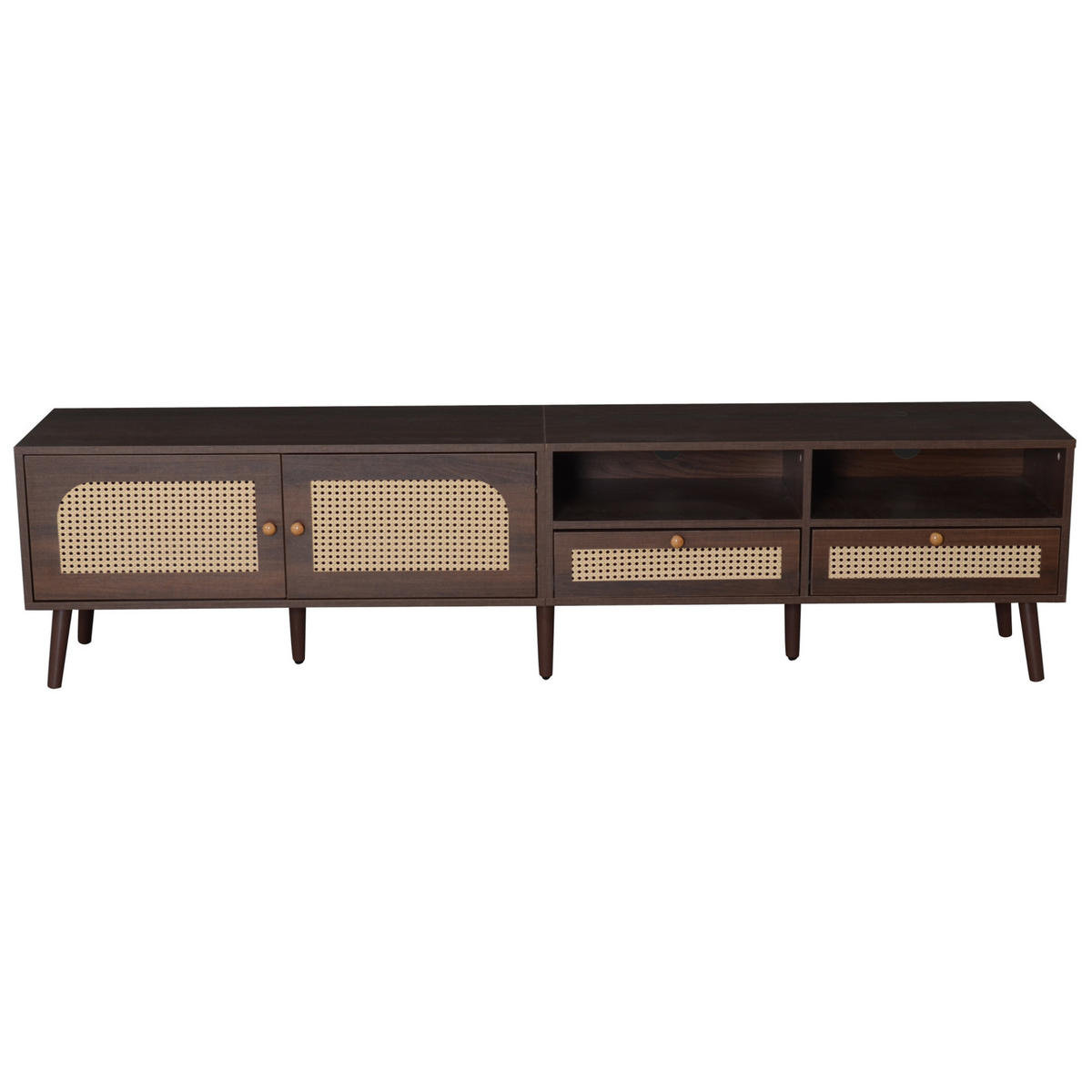 TV-ELEMENT mit 2 Rattantüren und 2 Schubladen 200 cm Braun - Braun, Holzwerkstoff (37/49.5/200cm) - Beauniv