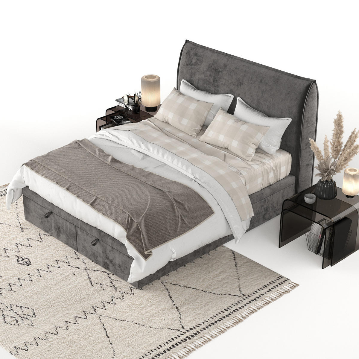 POLSTERBETT Tuvalu mit Stauraum 180/200 cm Stahl im Lotta Stoff - Schwarz/Graphitfarben, Holz/Holzwerkstoff (180/200cm) - AltaBeds