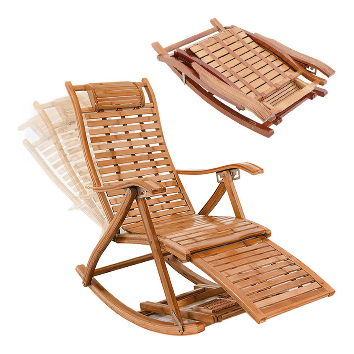 GARTENSCHAUKELSTUHL Relaxsessel aus Bambus Stahl in Braun für Garten Balkon klappbar verstellbar 47 x 95 x 72-108 cm Belastbarkeit 150 kg - Braun, Metall (47/108/95cm) - Livingandhome