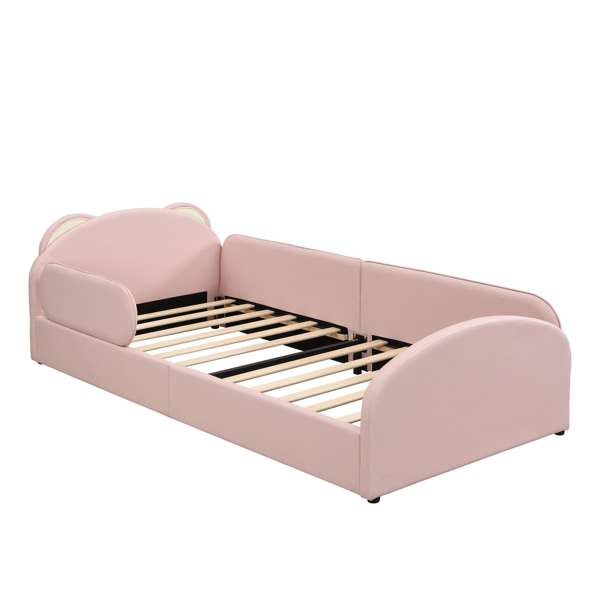 KINDERBETT mit Bären-Kopfteil 90x200 cm Samt Pink mit Nachttisch - Pink, Holz (90/200cm) - Meubliv