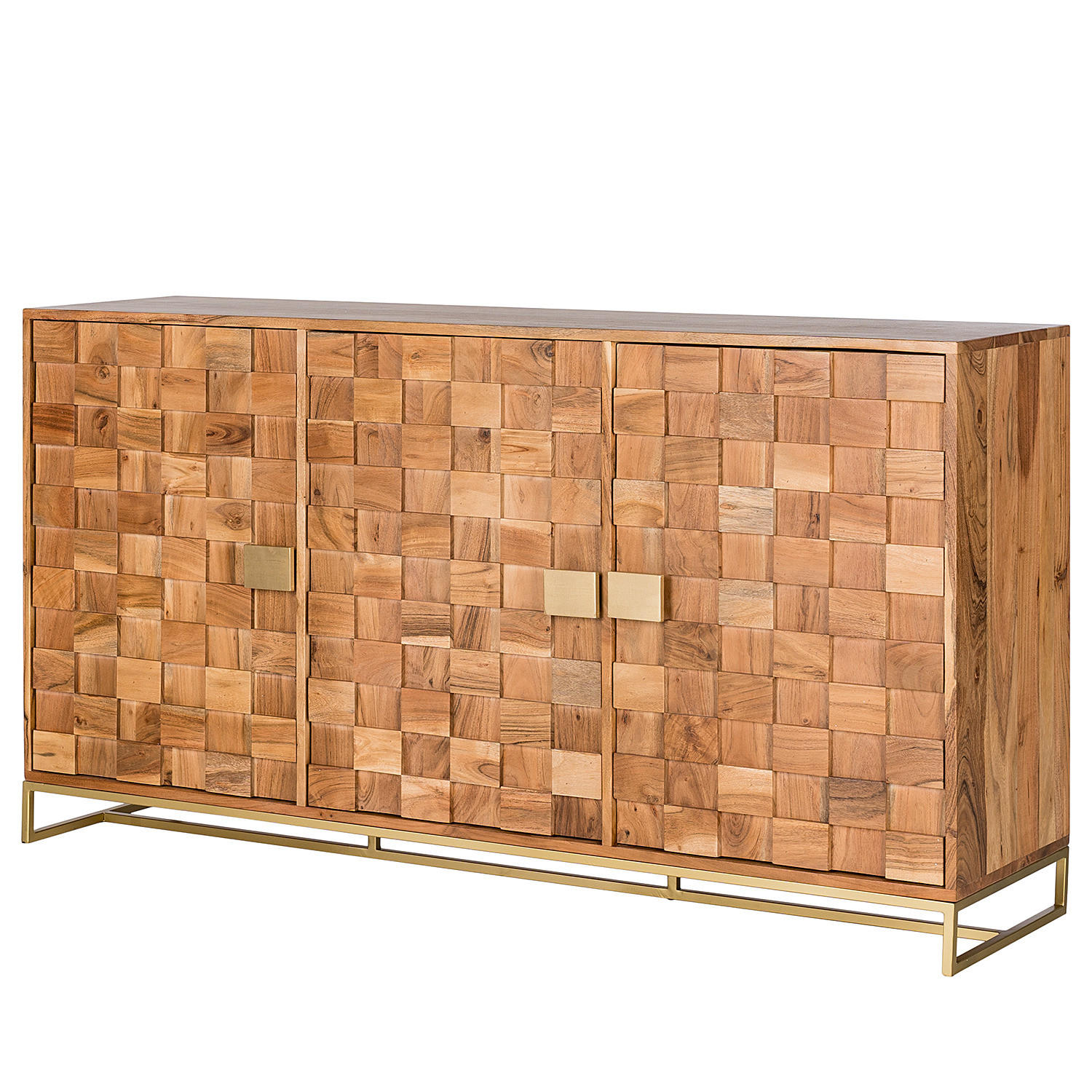 SIDEBOARD - Akazie massiv / Eisen - Goldfarben/Akaziefarben, Holz (160/85/40cm) - home24