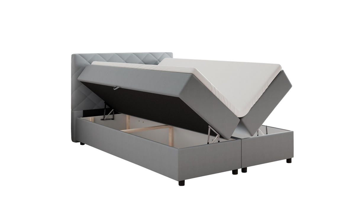 BOXBETT Diamaro 140x200 cm mit Bettkasten und Topper - Hellgrau - Hellgrau, Holz (140/200cm) - Panda Möbel