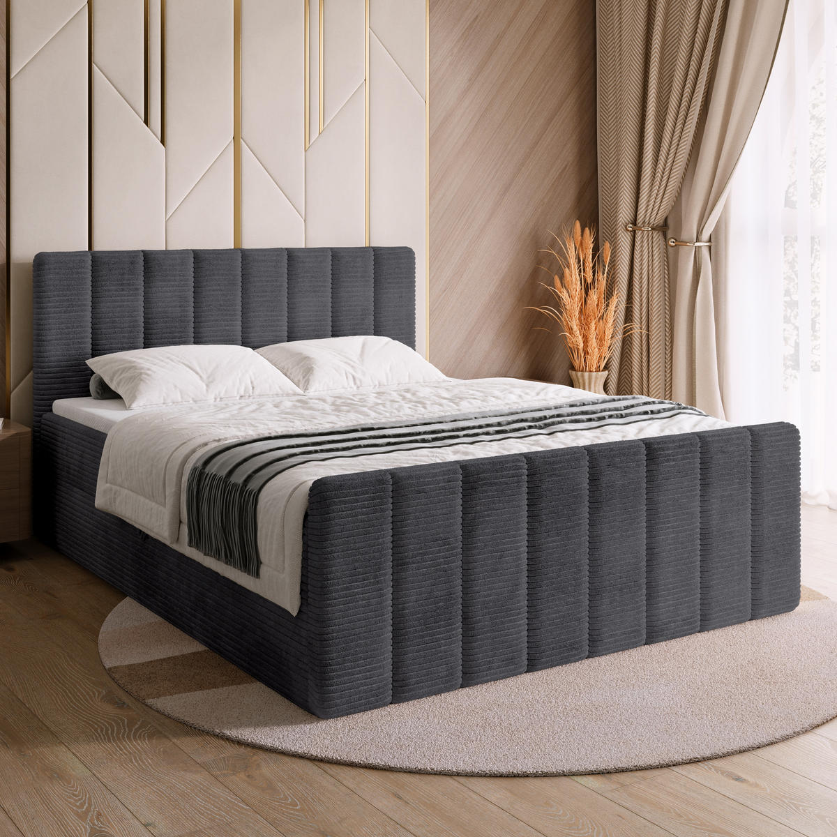BOXSPRINGBETT Denver DUO mit Topper 160x200 Dunkelgrau - Grau, Textil (160/200cm) - Bromarkt