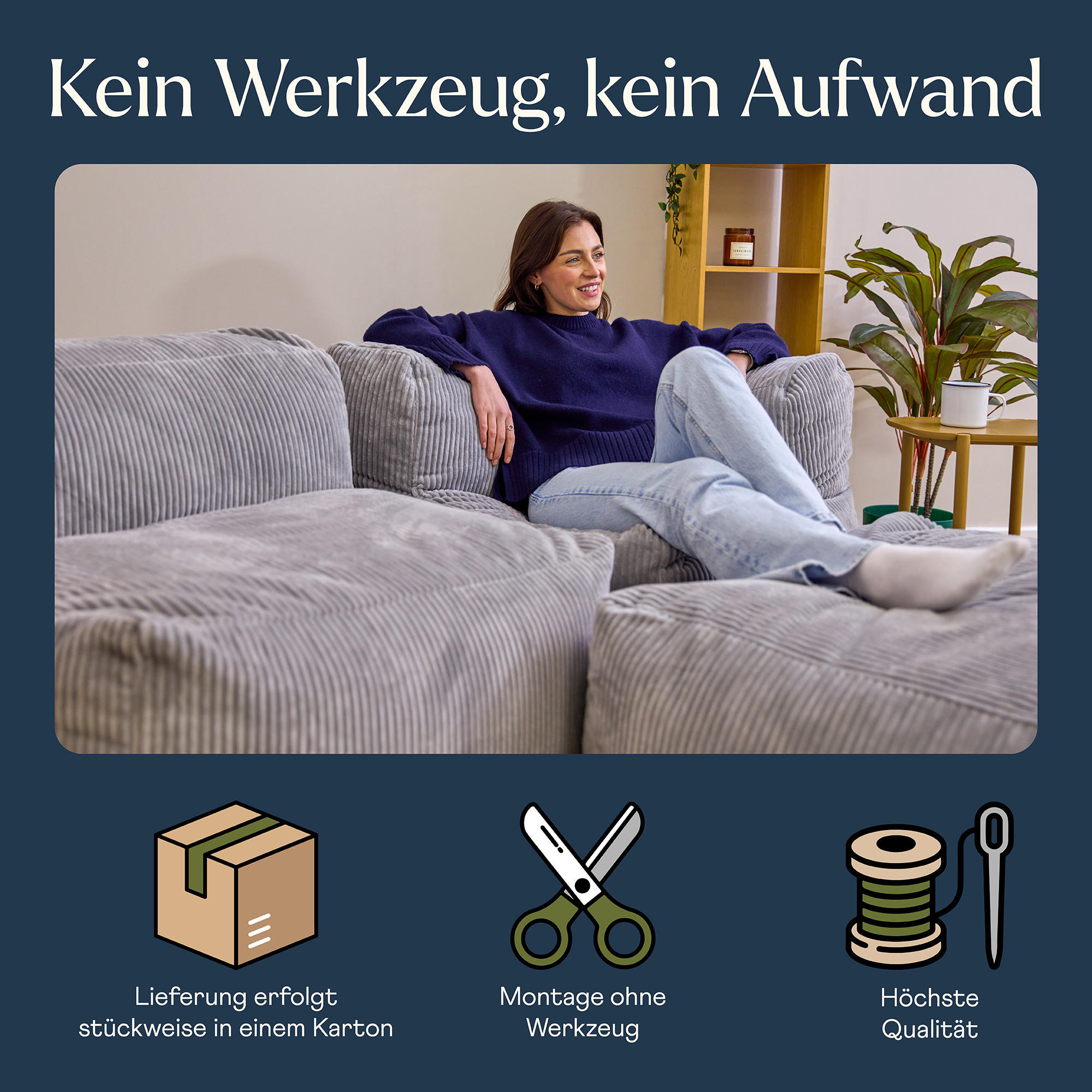 SITZSACK-SOFA 3-tlg. ZEN: Ecksessel, Sessel, Fußstütze - Grau, Textil (500/68/100cm) - icon