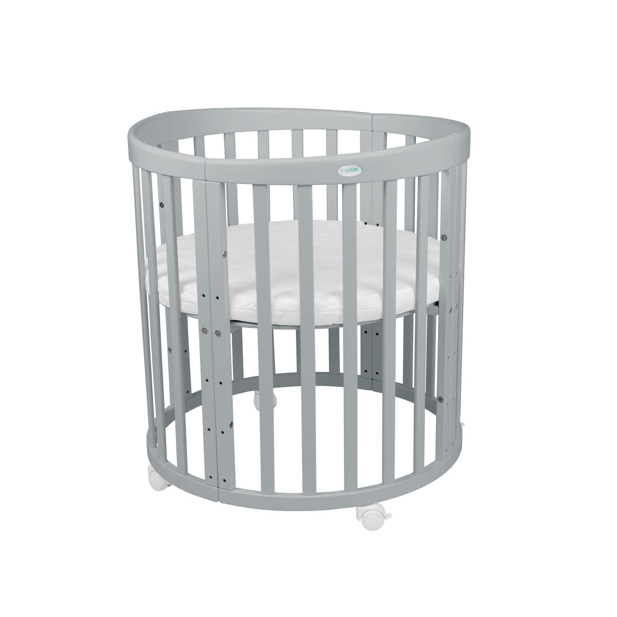 BABYBETT GREY OVAL 7in1 mit Matratze - Grau, Holz/Textil